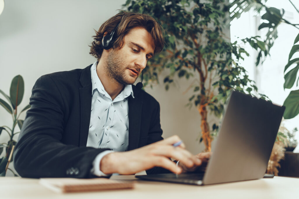 A man attending a virtual event