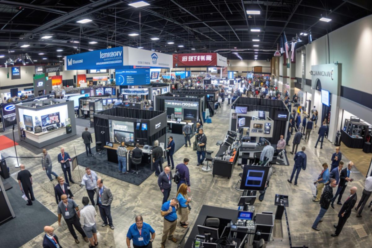 Different products exhibited during a trade show